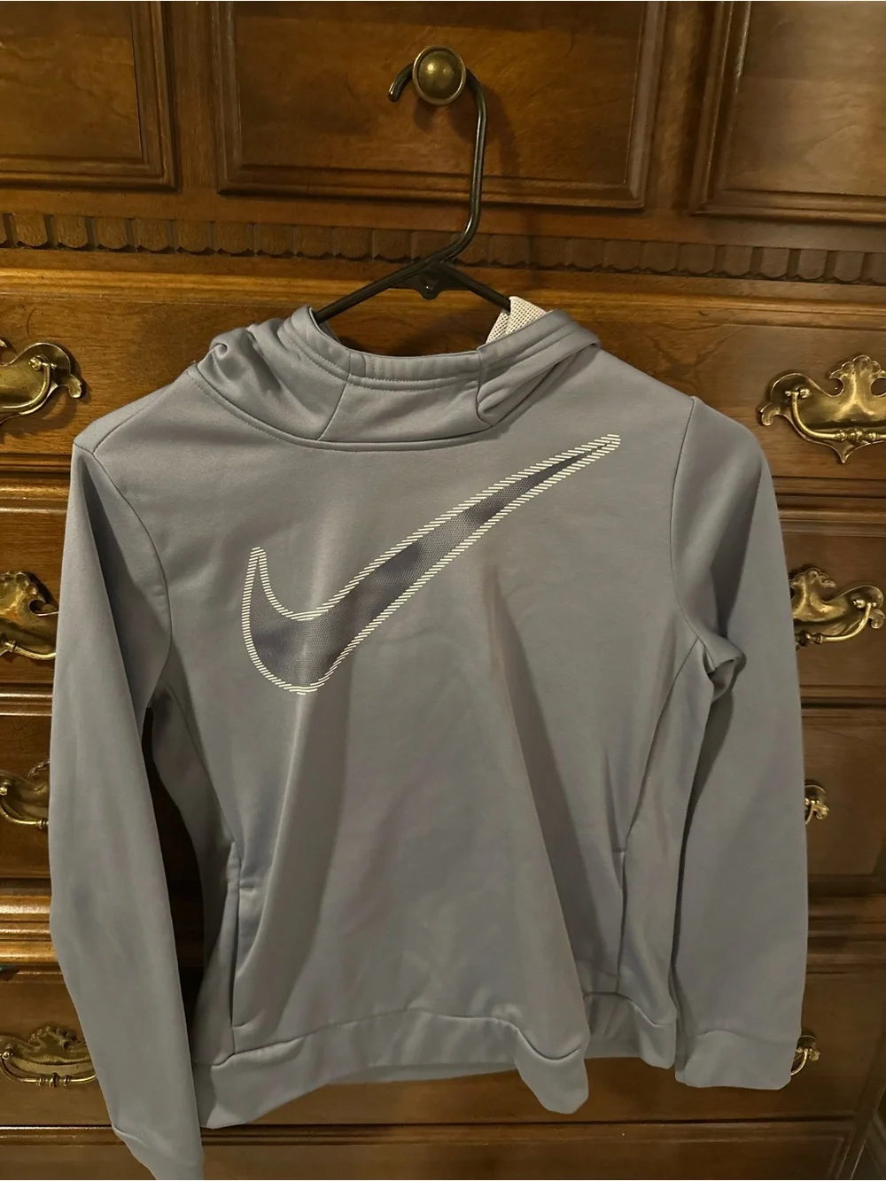 Nike Youth Light Grey Hoodie Sweatshirt with White Swoosh